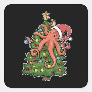 クリスマスタコクラケンイカのギフトクリスマスツリー スクエアシール