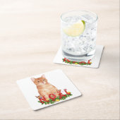 クリスマスタビーキャットウォーターのカラー スクエアペーパーコースター (インサイチュ)