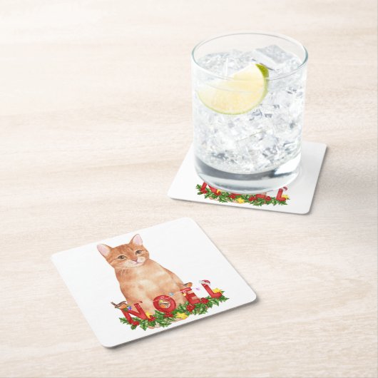 クリスマスタビーキャットウォーターのカラー スクエアペーパーコースター (インサイチュ)
