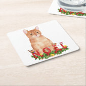 クリスマスタビーキャットウォーターのカラー スクエアペーパーコースター (アングル)