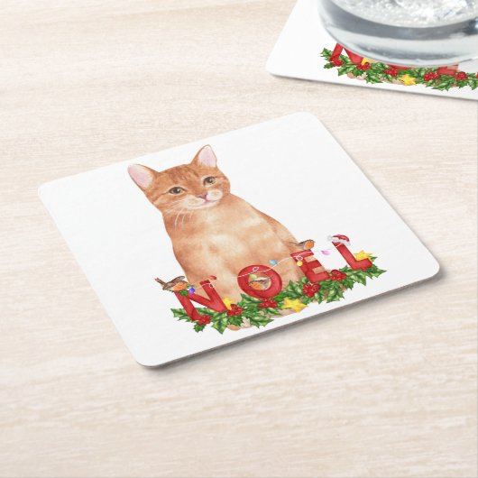 クリスマスタビーキャットウォーターのカラー スクエアペーパーコースター (アングル)