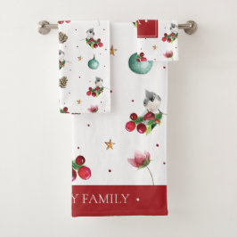 クリスマスタフテッドタイトマウス水彩冬の鳥 バスタオルセット