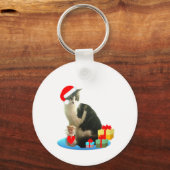 クリスマスタブビー猫と可愛い天使 キーホルダー (正面)