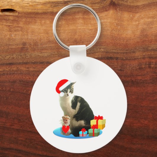 クリスマスタブビー猫と可愛い天使 キーホルダー (正面)