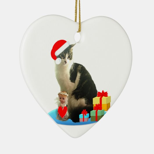 クリスマスタブビー猫と可愛い天使 セラミックオーナメント (右)