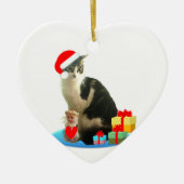 クリスマスタブビー猫と可愛い天使 セラミックオーナメント (正面)