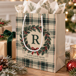 クリスマスタルタンチェック モノグラム 姓 リース ミディアムペーパーバッグ