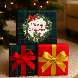 クリスマスタルタンリース クラフトまたはギフト ラッピングペーパーシート