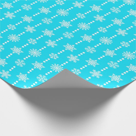 クリスマスターコイズと白い雪片パターン ラッピングペーパー (角)