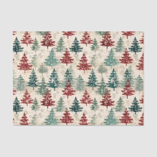 クリスマスタータンチェックと木のシームレス 薄葉紙 (正面)