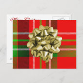 クリスマスタータンチェックのパターンと弓 シーズンポストカード (正面/裏面)