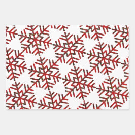 クリスマスタータンチェックの雪片が赤い模様 ラッピングペーパーシート