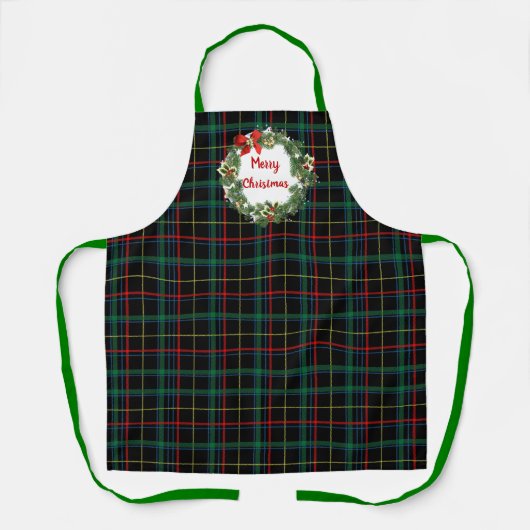 クリスマスタータンチェックウィズホリデーリース エプロン (正面)