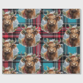 クリスマスタータンチェックパシフィックブルーハイランダーカウズ ラッピングペーパー (フラット)