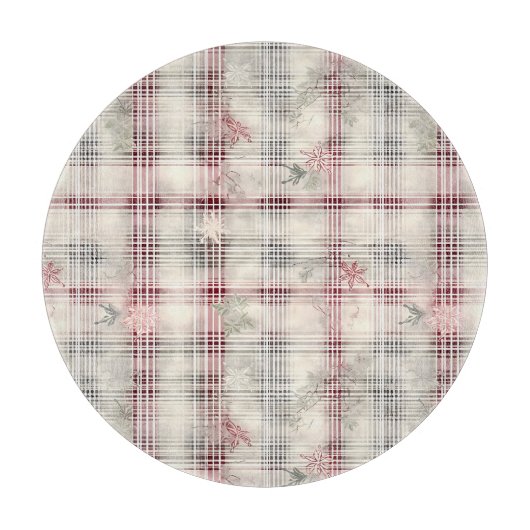 クリスマスタータンチェックフローラデザインシリーズ#13 カッティングボード (正面)