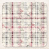 クリスマスタータンチェックフローラデザインシリーズ#13 スクエアペーパーコースター (正面)