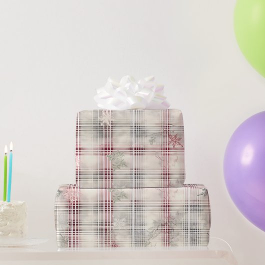 クリスマスタータンチェックフローラデザインシリーズ#13 ラッピングペーパー (パーティーギフト)