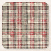 クリスマスタータンチェックフローラデザインシリーズ#2 スクエアペーパーコースター (正面)