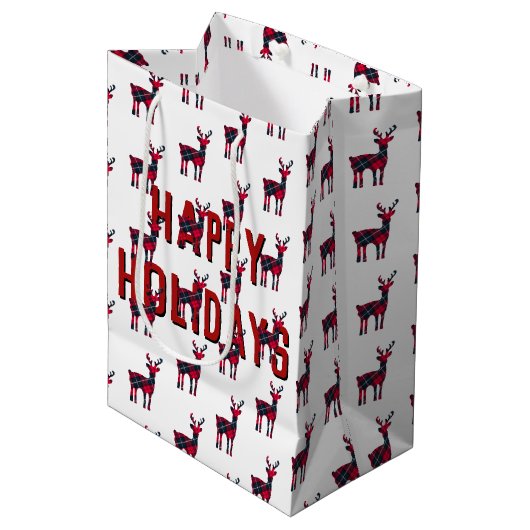 クリスマスタータンチェックプライド鹿 ミディアムペーパーバッグ (正面アングル)
