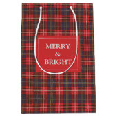 クリスマスタータンチェックプレイドカスタム文字 ミディアムペーパーバッグ (正面)