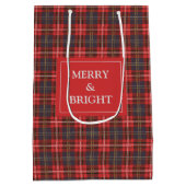 クリスマスタータンチェックプレイドカスタム文字 ミディアムペーパーバッグ (裏面)