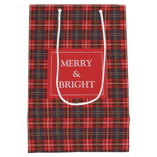 クリスマスタータンチェックプレイドカスタム文字 ミディアムペーパーバッグ (裏面)