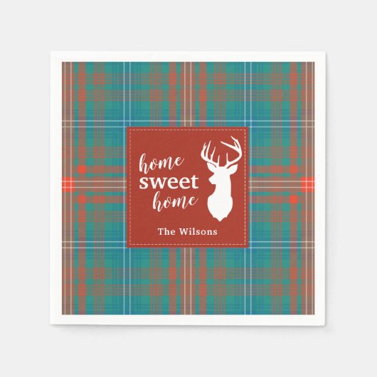 クリスマスタータンチェックプレイドクランパーソナライズされたウィルソン スタンダードカクテルナプキン (正面)