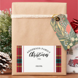 クリスマスタータンチェックプレイドファミリー名ギフト 長方形シール