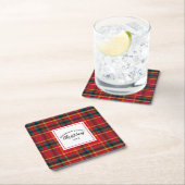 クリスマスタータンチェックプレイドファミリー名年 スクエアペーパーコースター (インサイチュ)
