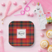 クリスマスタータンチェックプレイドファミリー名年 ペーパープレート (パーティー)