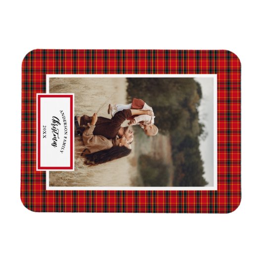クリスマスタータンチェックプレイドファミリー名年 マグネット (横)