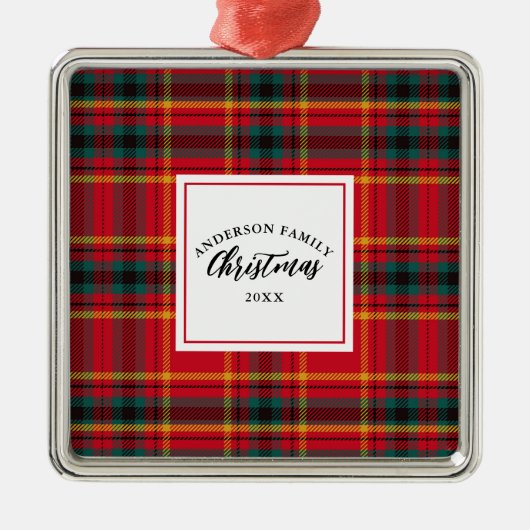 クリスマスタータンチェックプレイドファミリー名年 メタルオーナメント (正面)
