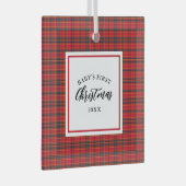 クリスマスタータンチェックプレイドベビーの初めてのクリスマス ガラスオーナメント (正面右)