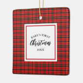 クリスマスタータンチェックプレイドベビーの初めてのクリスマス セラミックオーナメント (左)