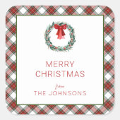 クリスマスタータンチェックプレイドリースボウ スクエアシール (正面)