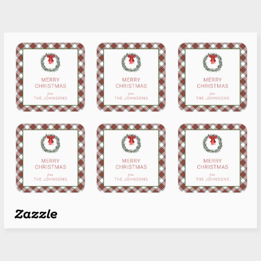 クリスマスタータンチェックプレイドリースボウ スクエアシール (シート)