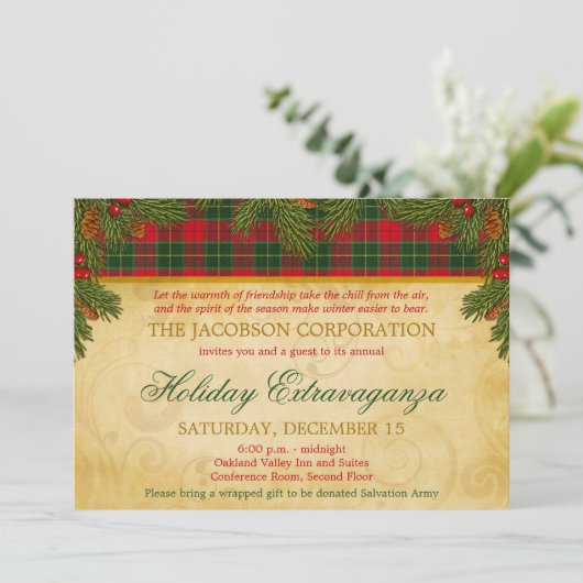 クリスマスタータンチェックプレイド企業のホリデーパーティー 招待状 (スタンド正面)