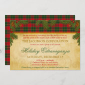 クリスマスタータンチェックプレイド企業のホリデーパーティー 招待状 (正面/裏面)