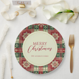 クリスマスタータンチェック格子雪素朴片 ペーパープレート