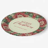 クリスマスタータンチェック格子雪素朴片 ペーパープレート (アングル)