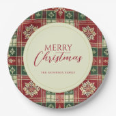 クリスマスタータンチェック格子雪素朴片 ペーパープレート (正面)