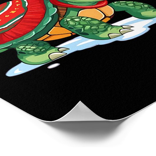 クリスマスタートルサンタシーウミガメビーチラバーオセア ポスター (角)