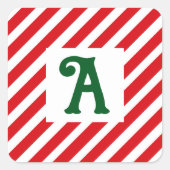 クリスマスダイアゴ赤と白ルストライプイニシャル スクエアシール (正面)