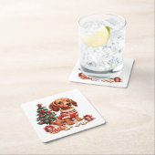 クリスマスダシュント犬のホリデークッキー スクエアペーパーコースター (インサイチュ)