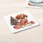 クリスマスダシュント犬のホリデークッキー スクエアペーパーコースター (アングル)