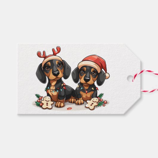 クリスマスダシュント犬 ギフトタグ (正面(横))