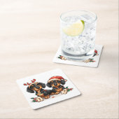 クリスマスダシュント犬 スクエアペーパーコースター (インサイチュ)