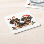 クリスマスダシュント犬 スクエアペーパーコースター (アングル)