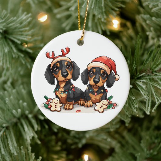 クリスマスダシュント犬 セラミックオーナメント (ツリー)
