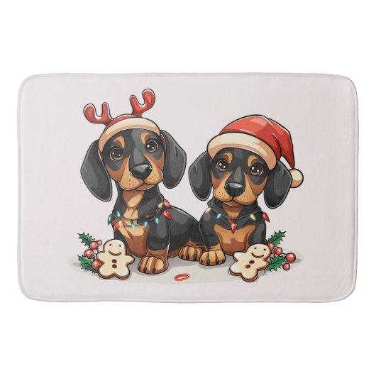 クリスマスダシュント犬 バスマット (正面)
